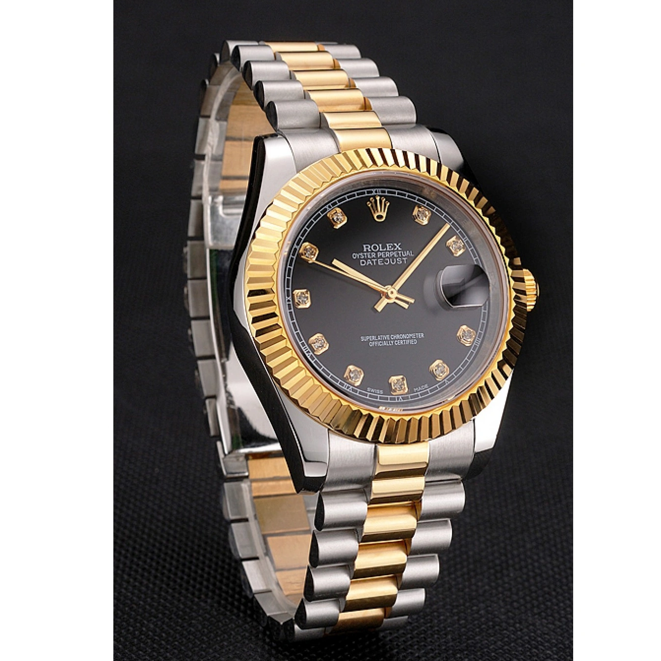 Aaa replica watch Swiss Stainless Black Case Steel Datejust Tone Bezel Bracelet Dial Gold Two Rolex 1014